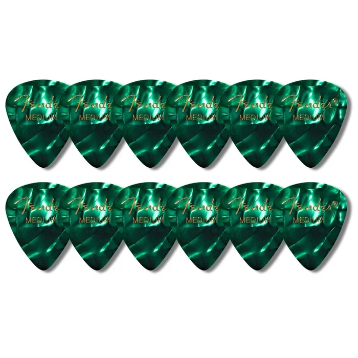 Fender Medium Premium Celluloid Picks Green Moto 351 Shape 12 Pack – 1980351871