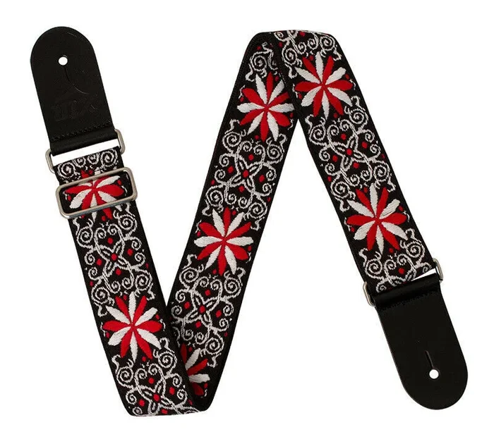 Guitar Strap – XTR 2 Inch Black Deluxe Poly Cotton Black & White Floral