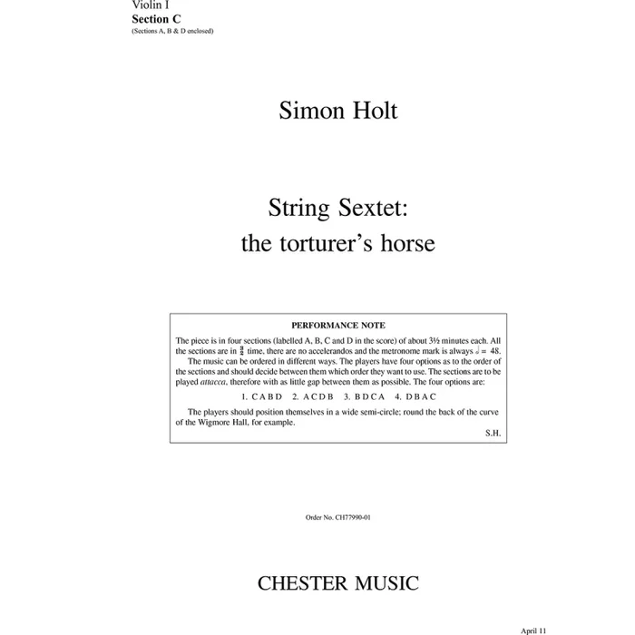 Holt, Simon – String Sextet – The Torturer’s Horse (Parts)