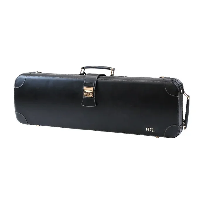 HQ Prestige Italian Leather Oblong Violin Case – Black with Carbon-Fibre Shell and Gold Fittings