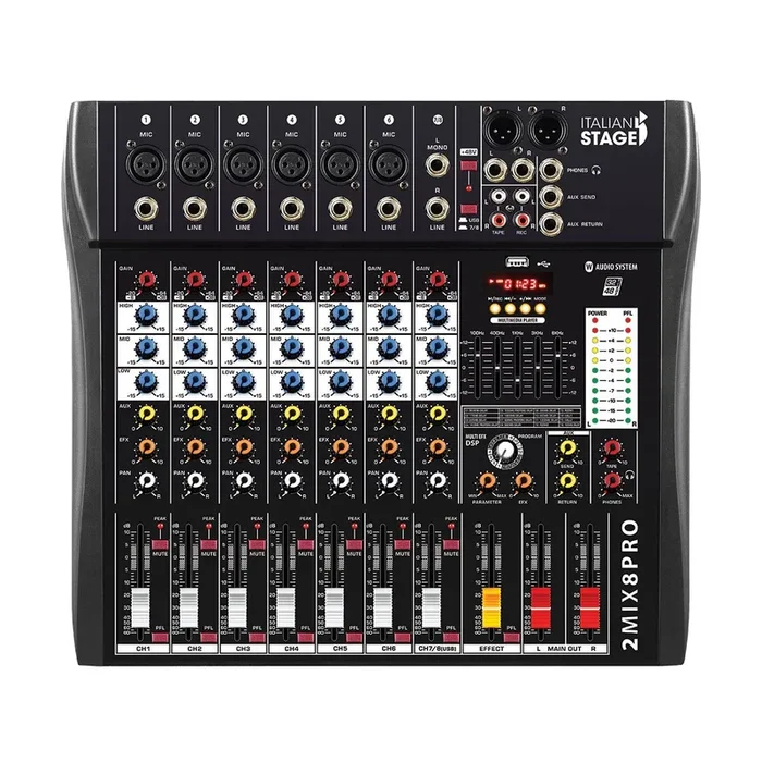 Italian Stage 8-Channel Stereo Mixer with DSP MultiFX and USB [IS2MIX8PRO]