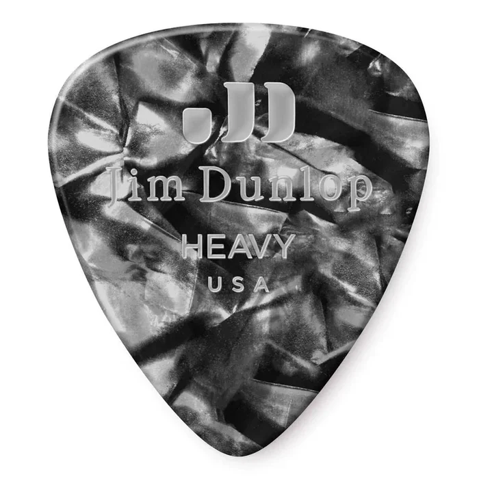 Jim Dunlop Celluloid Black Pearloid Heavy Guitar Pick Player Pack – 12 pack
