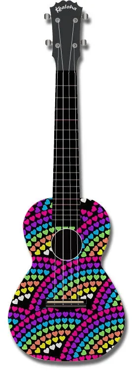 Kealoha “Rainbow Hearts” Design Concert Ukulele with Black ABS Resin Body