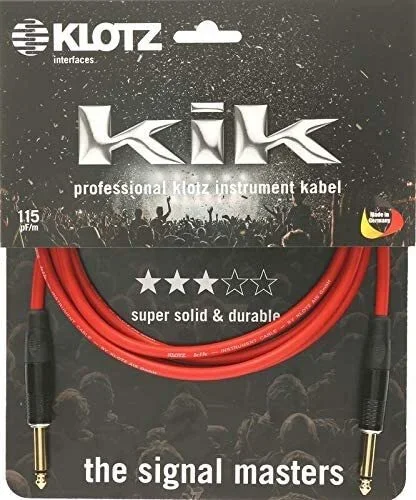 Klotz KIKKG30PPRT 3m KIK Pro Instrument Cable with Gold Plated Connectors and Klotz Straight Metal Jack – Red