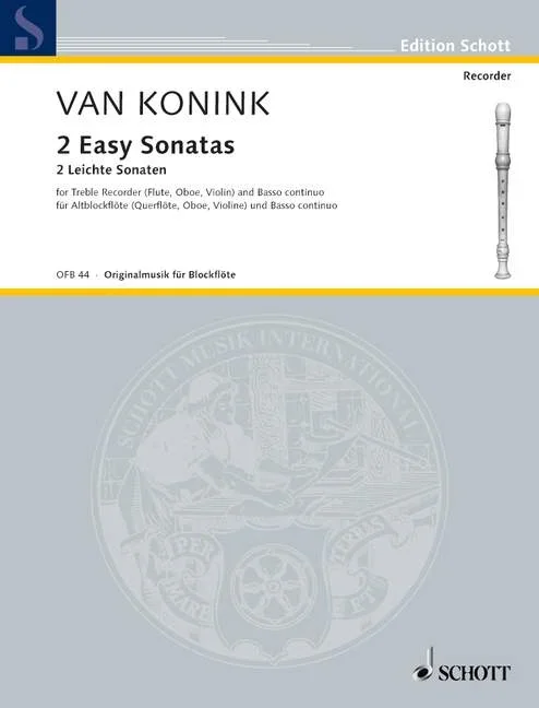Konink, Servaas van : Konink, Servaas van : 2 Easy Sonatas, D minor – G minor – treble recorder (violin, flute, oboe) and