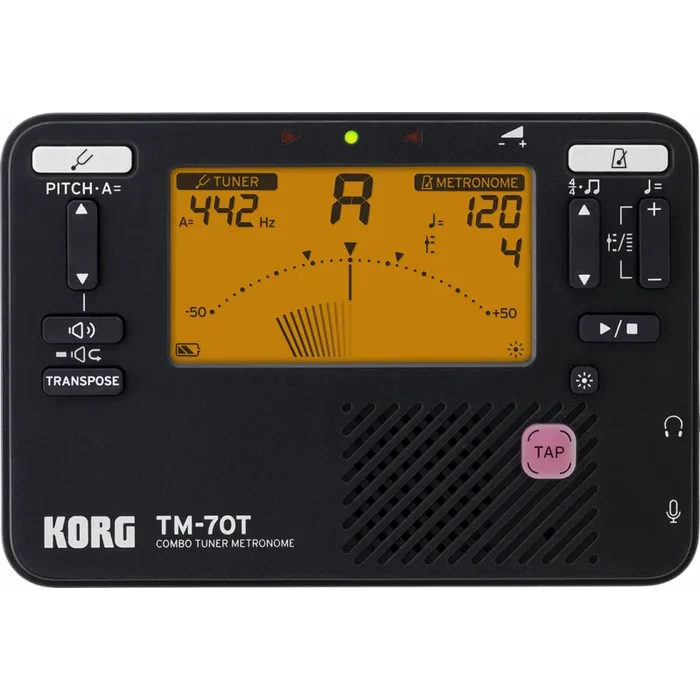 Korg TM-70 Tuner Metronome Black Compact with Improved Display and Transpose Function
