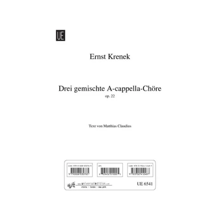 Krenek, Ernst – 3 Mixed Choruses op. 22