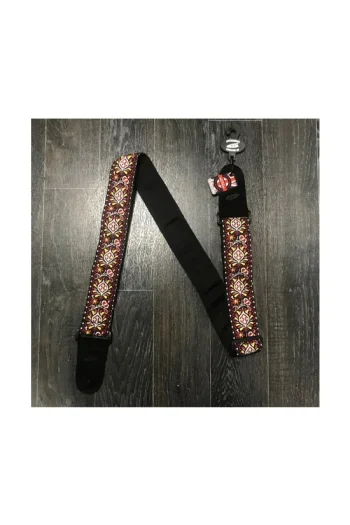 Leathergraft Guitar Strap – Jacquard Flower Pattern – Red / White / Yellow