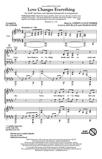 Love Changes Everything: Vocal SAB (Lloyd Webber Arr Lojeski)