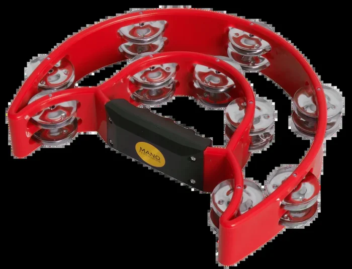 Mano Percussion 9x6inch Double Half Moon Tambourine with 20 Pairs of Jingles in Double Row – Red