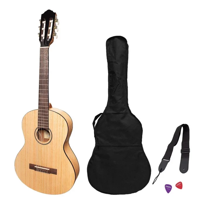 Martinez ‘Slim Jim’ 3/4 Size Electric Classical Guitar Pack with Pickup/Tuner (Mindi-Wood)