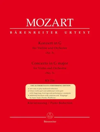 Mozart : Concerto G Major No.3 Kv216: Violin and Piano (Barenreiter)