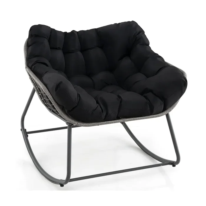 Outdoor Rocking Chair Oversized Patio PE Wicker Egg Chair with Cushion