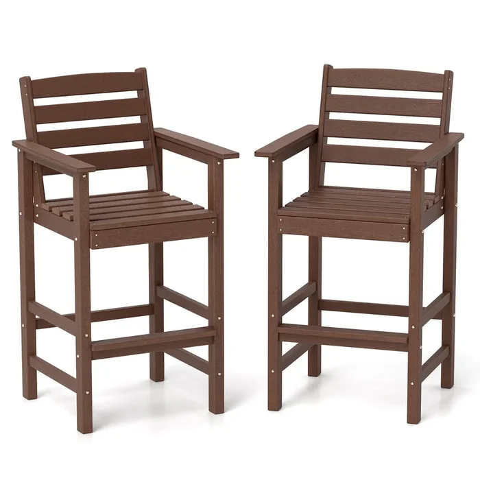 Patio HDPE Adirondack Bar Chairs Set of 2 with Wide Armrests