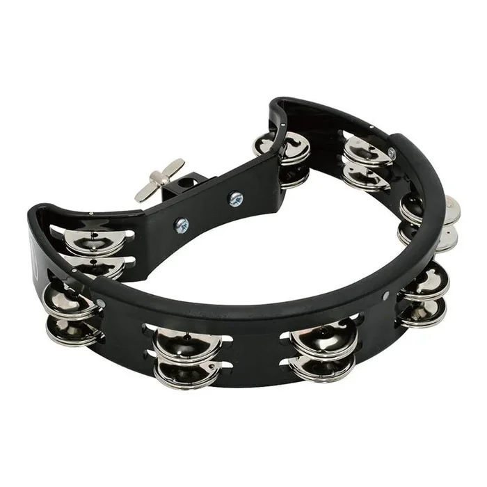 Percussion Plus Half Moon Tambourine with 8-Double Rows of Jingles & Mount in Black