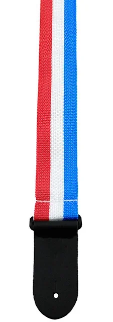 Perris 2″ Poly Pro Guitar Strap in Red, White & Blue Stripe with Black Leather ends
