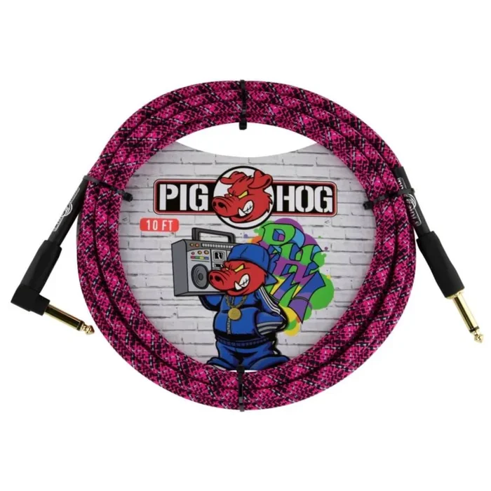 Pig Hog 10ft Right Angle Instrument Cable – Pink Graffiti
