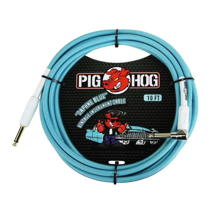 Pig Hog Instrument Cable – Right Angle – 10ft – Daphne Blue