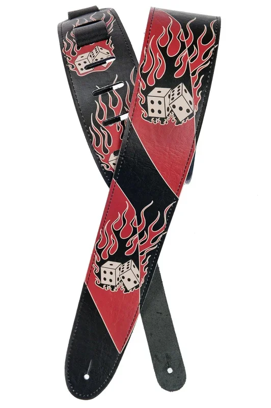 Planet Waves Hot Rod Collection Leather Guitar Strap, Flaming Dice