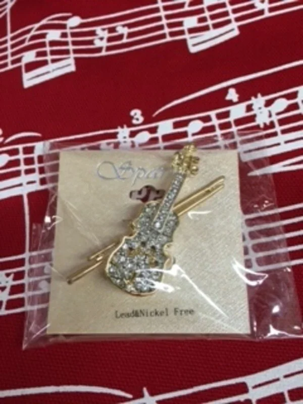 Rhinestone Brooch Violin With Bow