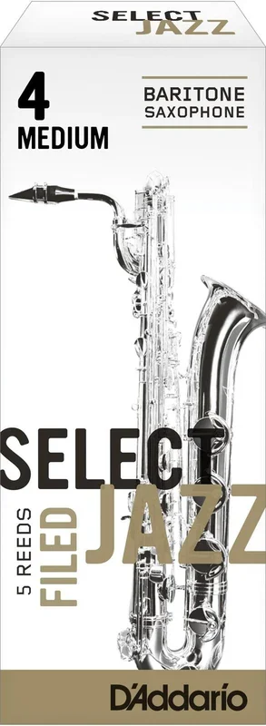 Rico Select Jazz Baritone Sax Reeds, Filed, Strength 4 Strength Medium, 5-pack