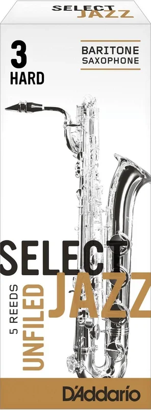Rico Select Jazz Baritone Sax Reeds, Unfiled, Strength 3 Strength Hard, 5-pack