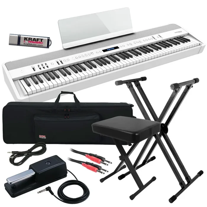 Roland FP-90X Digital Piano – White STAGE ESSENTIALS BUNDLE