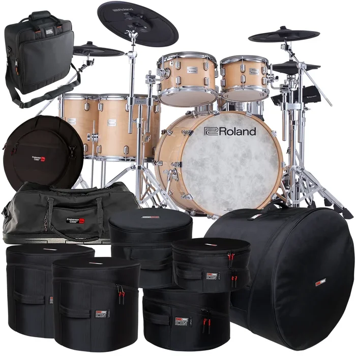 Roland VAD716 V-Drums Electronic Drum Set – Gloss Natural CARRY BAG KIT