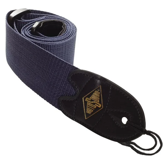 Rotosound Navy Blue Webbing Guitar Strap with Leather Ends