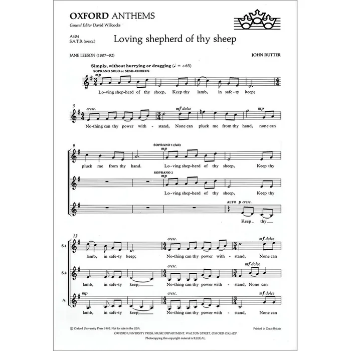 Rutter, John – Loving shepherd of thy sheep