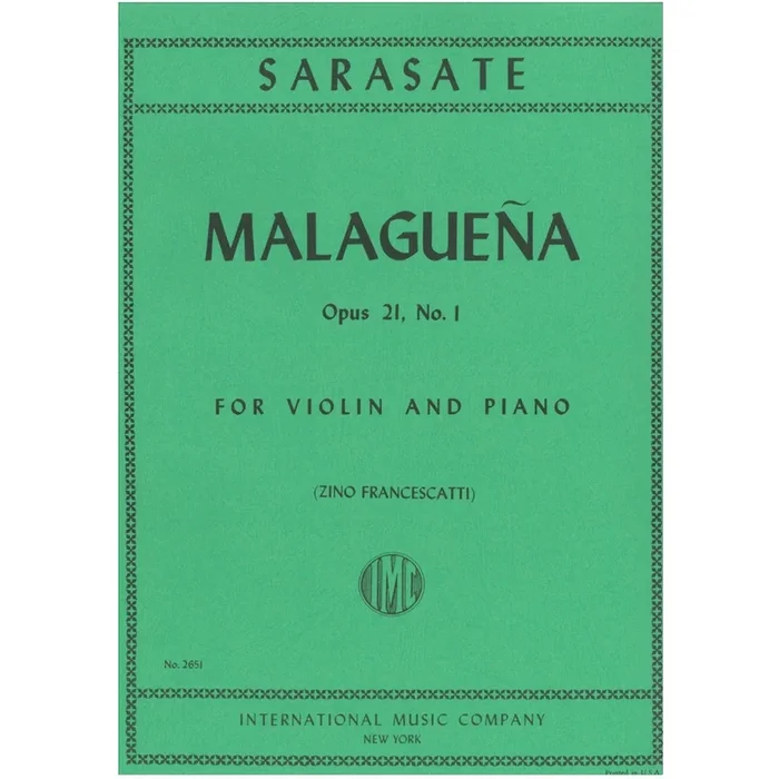 Sarasate y Navascuez, Martín Melitón Pablo de – Malaguena op.21/1