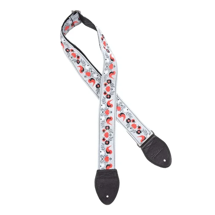 Souldier USA Guitar Strap 2in – Lovebirds RD/BK Birds CH Vine on GY Background