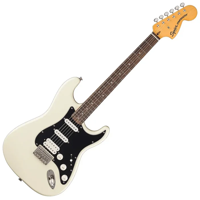 Squier Classic Vibe 70s Stratocaster Electric Guitar HT HSS Laurel Black Pickguard in Olympic White – 0374027505