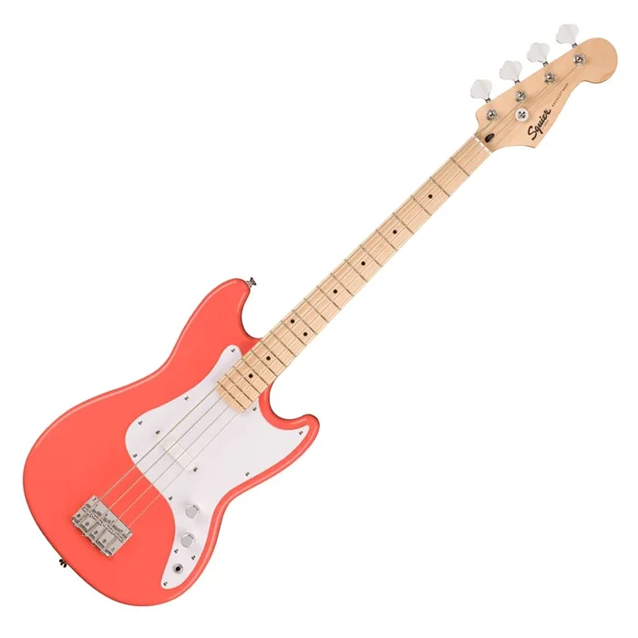 Squier Sonic Bronco Electric Bass Maple Neck White Pickguard in Tahitian Coral – 0373802511