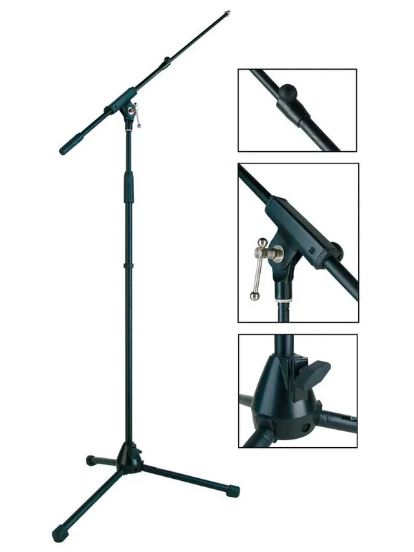 Stage Pro Series Microphone stand, telesc.boom, black, max height 165cm