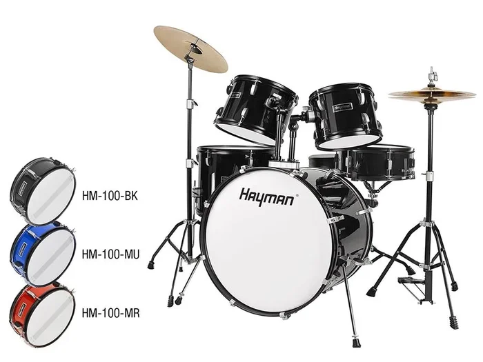 Start Series 5-piece drum kit, black single braced stands, drum throne, cymbals & sticks, black