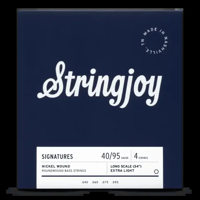 Stringjoy Extra Light Gauge (40-95) 4 String Long Scale Nickel Wound Bass Guitar Strings