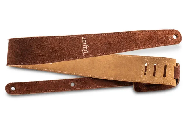 Taylor 2.5″ Embroidered Suede Guitar Strap in Chocolate Brown