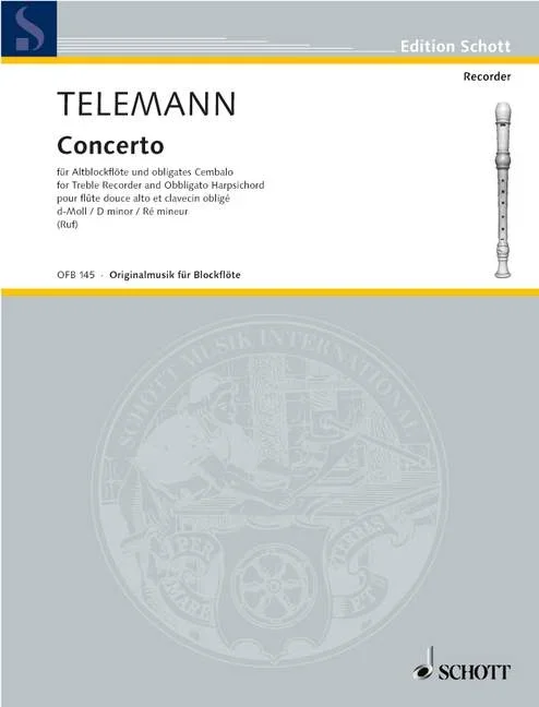 Telemann, Georg Philipp : Telemann, Georg Philipp : Concerto D minor, – treble recorder and harpsichord (piano) – Schott Digi