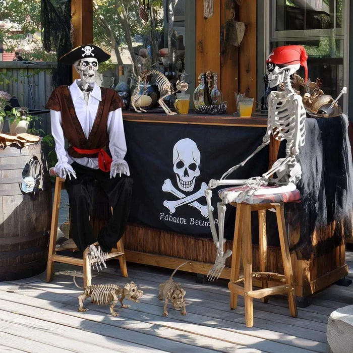 TheLAShop Life Size 5.4ft Posable Skeleton Halloween Pirate Outdoor Decor