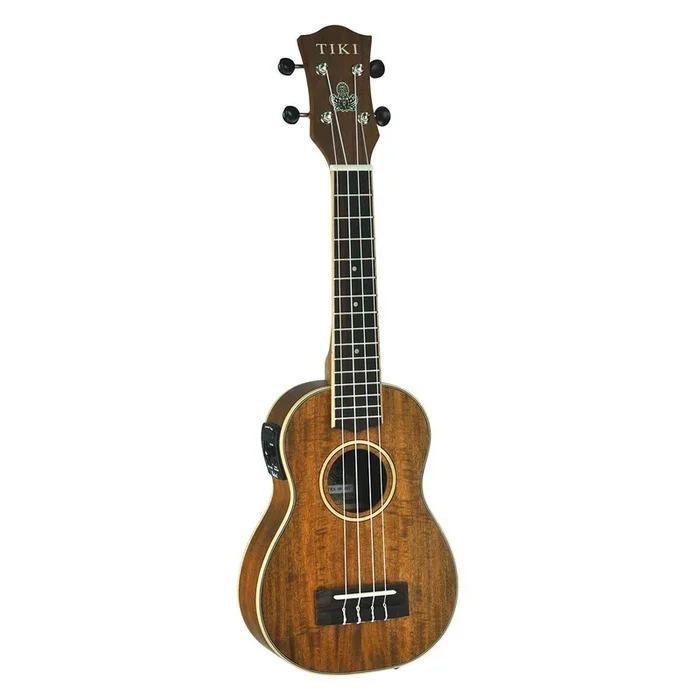Tiki ‘9 Series’ Koa Solid Top Electric Soprano Ukulele with Hard Case (Natural Satin)