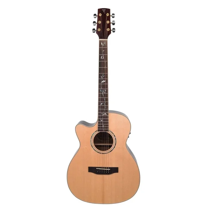 Timberidge ‘3 Series’ Left Handed Spruce Solid Top Acoustic-Electric Small-Body Cutaway Guitar with ‘Tree of Life’ Inlay (Natural Gloss)
