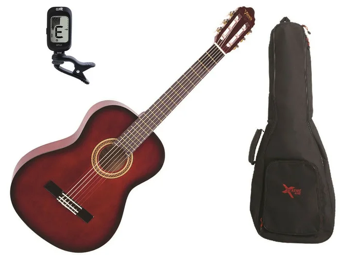 Valencia Full Size Classical Guitar Pack Red C/W Tuner & Bag