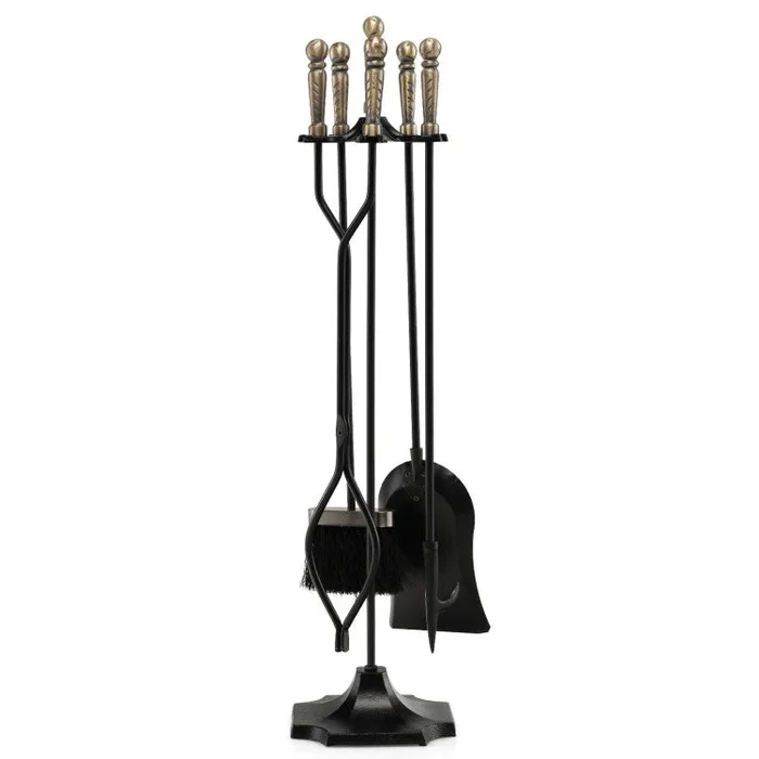 Vebreda 31 inch 5 Pieces Metal Fireplace Tool Set with Stand Bronze