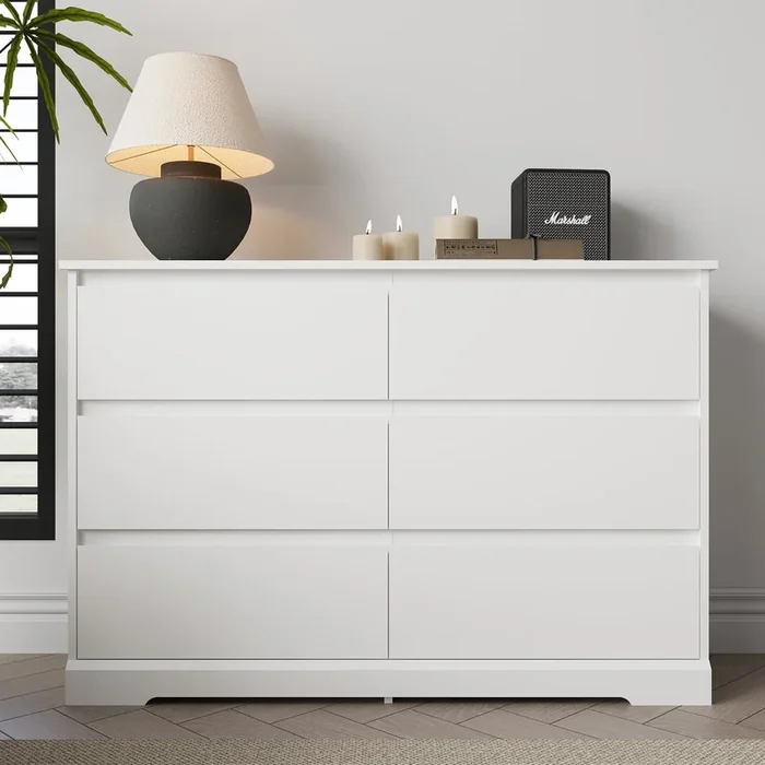 Vebreda 6 Drawer White Dresser for Bedroom, Modern Chest of Drawers Wood Storage Cabinet for Living Room Nursery Kitchen Office