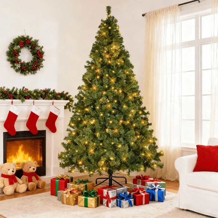 Vebreda 6ft Pre-Lit PVC Hinged Artificial Christmas Tree 250 LED Lights Green
