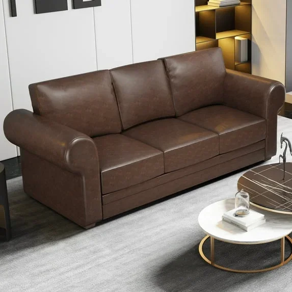 Vebreda 94in Faux Leather Loveseat Sofa,Comfy Modern 3-Seats Sofa for Living Room/Office – Brown