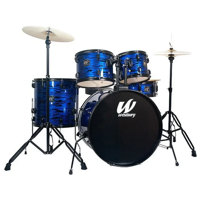 Westbury 400 Series 5 Piece Stage Drum Set w/ 22″ Bass Drum Inch & Throne in Blue Oyster – W475TCBLO