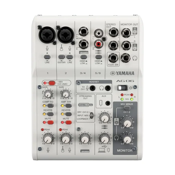Yamaha AG06MK2 6 Channel Live Streaming Mixer with USB Interface – White