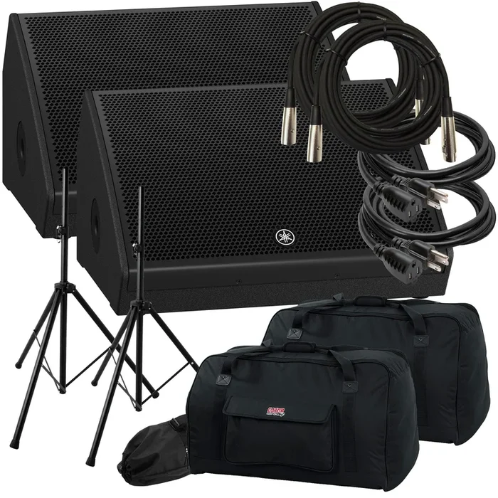Yamaha DHR15M 15″ Powered PA Monitor Speaker AUDIO ESSENTIALS BUNDLE